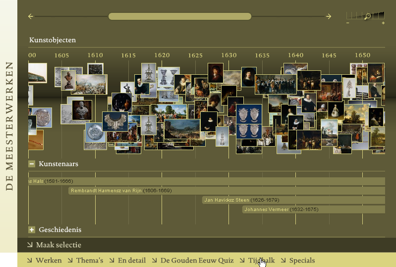 screenshot Historical Timeline for the Rijksmuseum Amsterdam